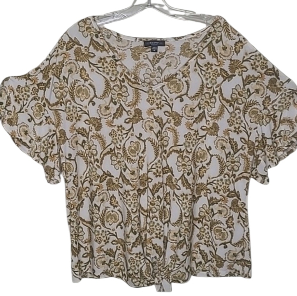 Cocomo Floral Tie Front Ruffle Sleeve V-Neck Top